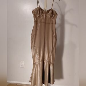 Elegant Strapless Tan Dress